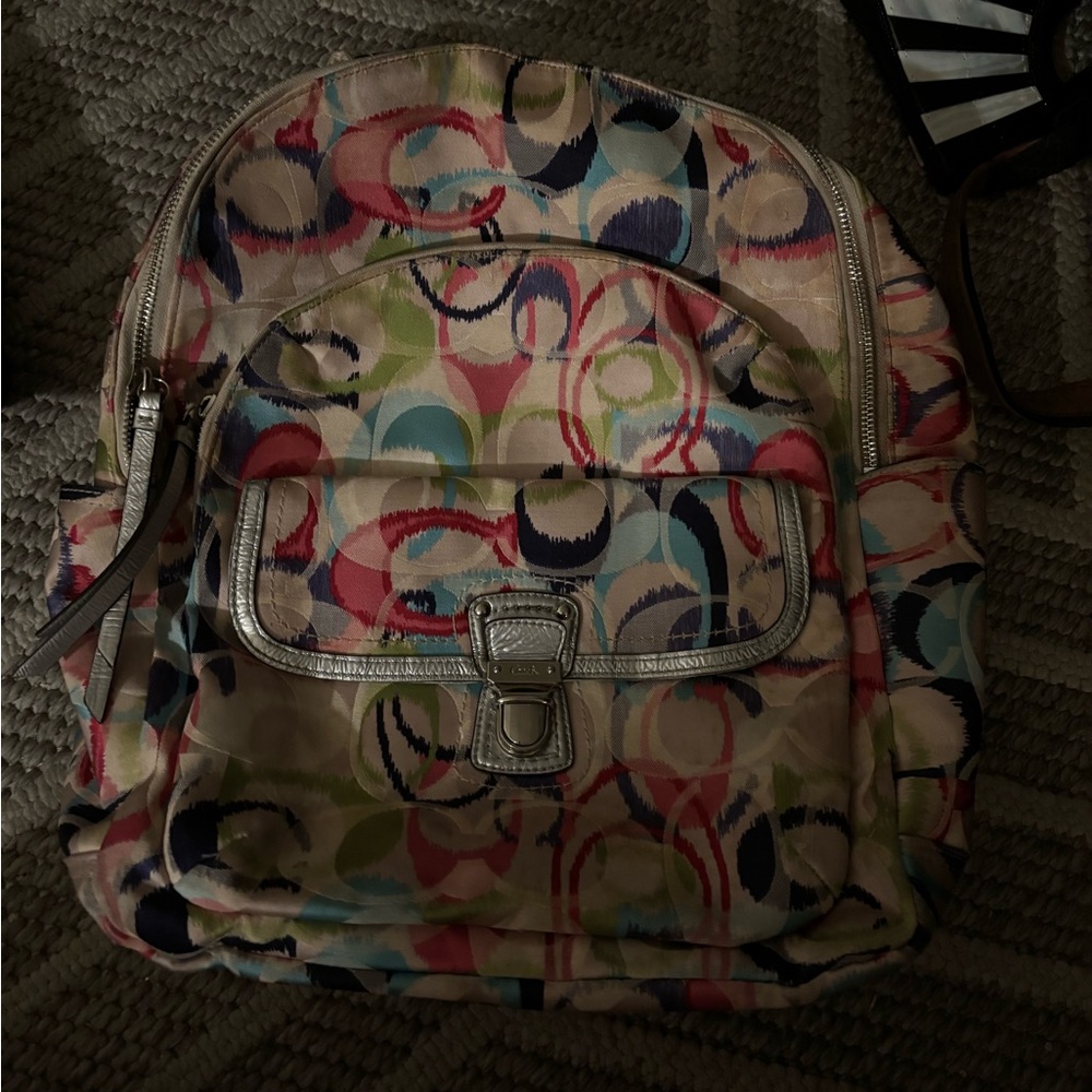 Multicolored Coach Backpack Poppy Ikat With 2 Authentic Charms